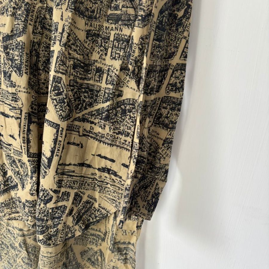 44號 ::Christian Dior:: Beige Plan de Paris Print Cotton High Low Shirt 前短後長街景地圖長板洋裝 襯衫 長版上衣-10