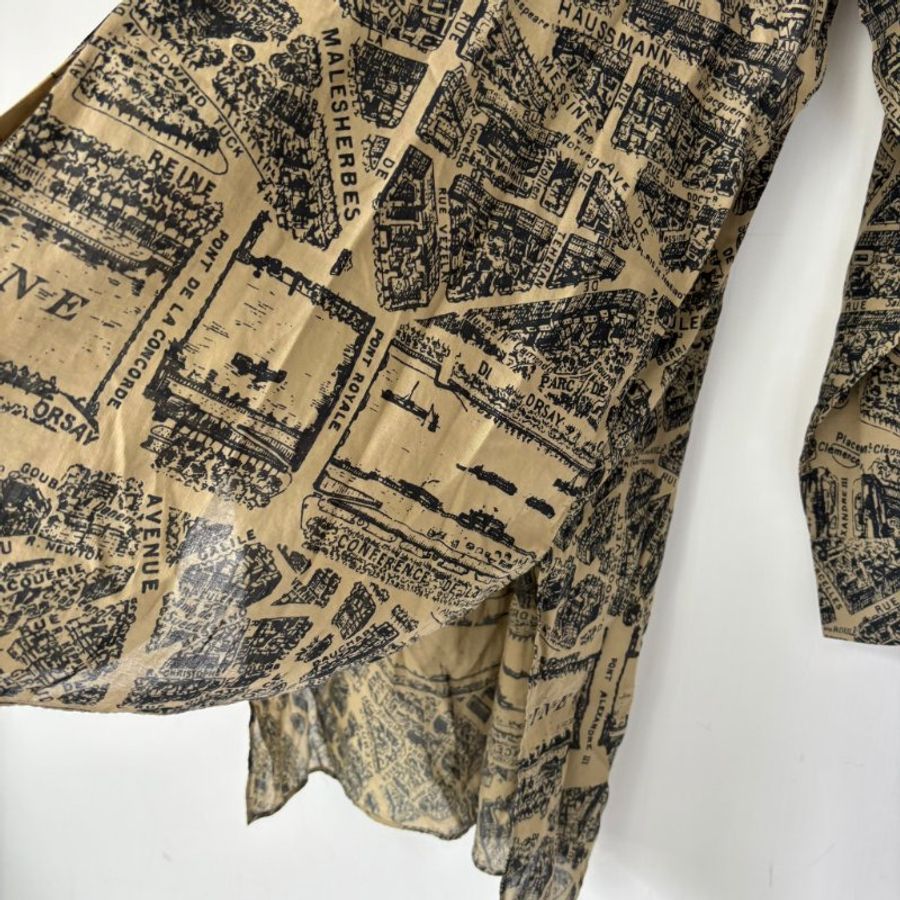 44號 ::Christian Dior:: Beige Plan de Paris Print Cotton High Low Shirt 前短後長街景地圖長板洋裝 襯衫 長版上衣-11