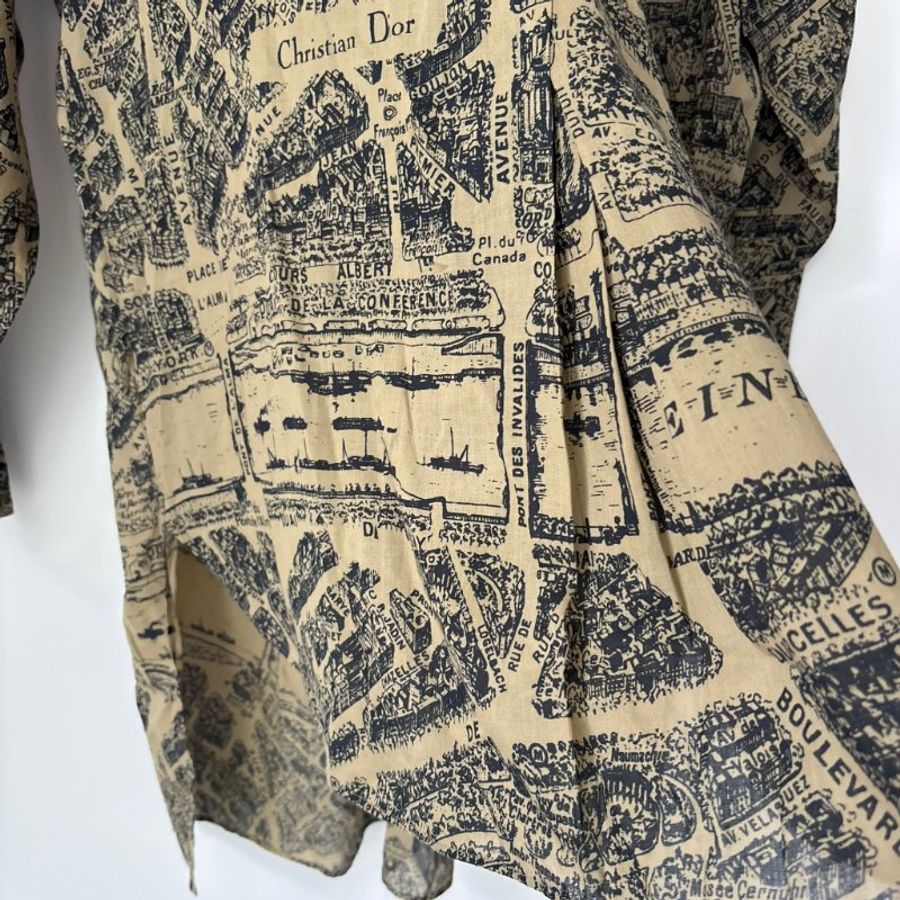 44號 ::Christian Dior:: Beige Plan de Paris Print Cotton High Low Shirt 前短後長街景地圖長板洋裝 襯衫 長版上衣-12