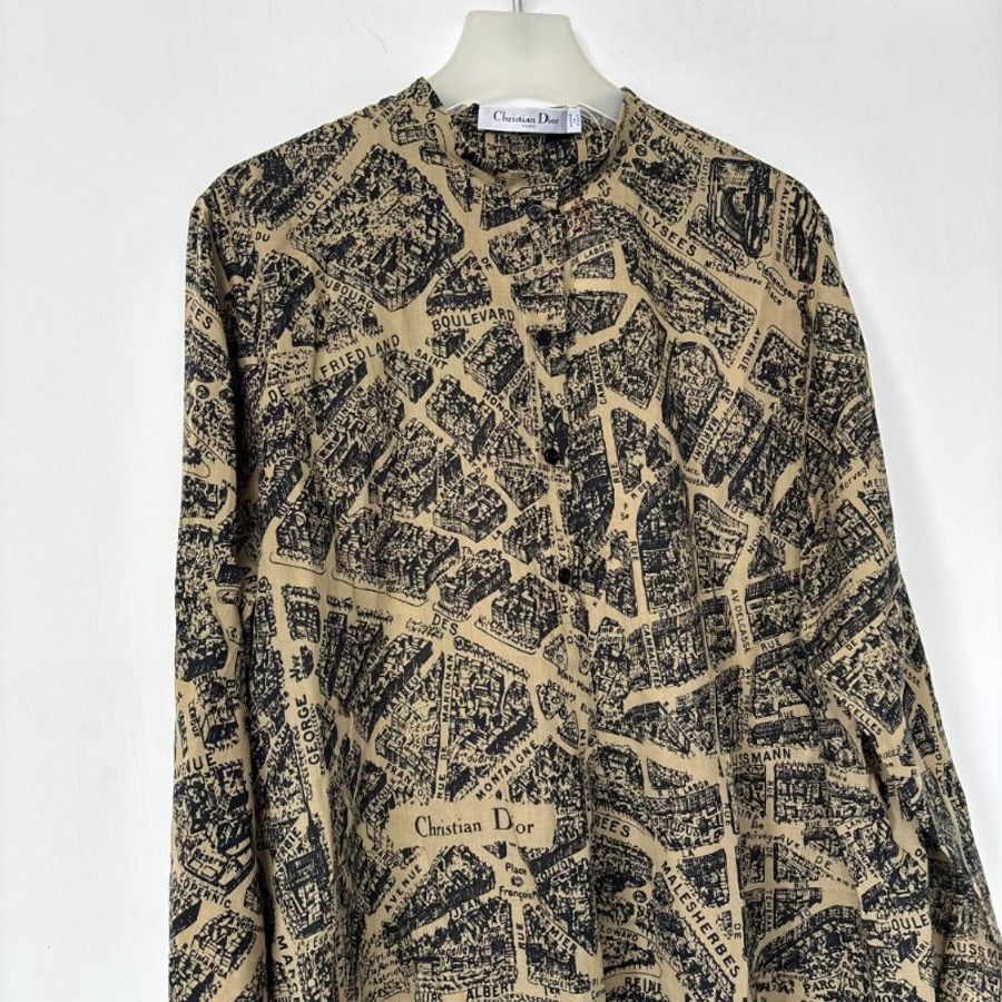 44號 ::Christian Dior:: Beige Plan de Paris Print Cotton High Low Shirt 前短後長街景地圖長板洋裝 襯衫 長版上衣-15