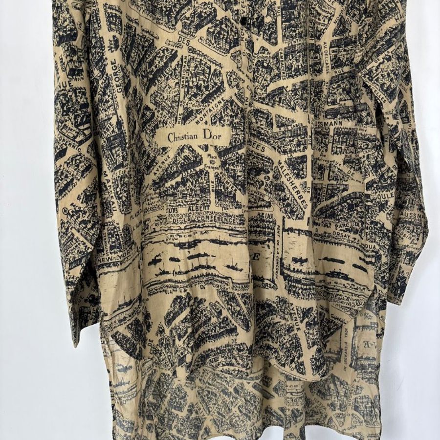 44號 ::Christian Dior:: Beige Plan de Paris Print Cotton High Low Shirt 前短後長街景地圖長板洋裝 襯衫 長版上衣-16
