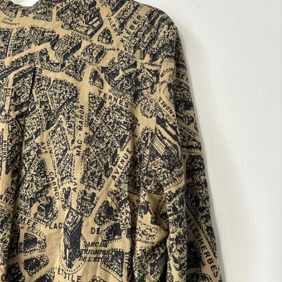 44號 ::Christian Dior:: Beige Plan de Paris Print Cotton High Low Shirt 前短後長街景地圖長板洋裝 襯衫 長版上衣-17