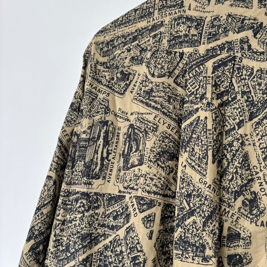 44號 ::Christian Dior:: Beige Plan de Paris Print Cotton High Low Shirt 前短後長街景地圖長板洋裝 襯衫 長版上衣-18