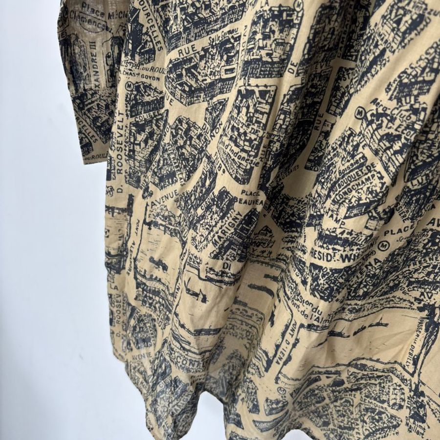 44號 ::Christian Dior:: Beige Plan de Paris Print Cotton High Low Shirt 前短後長街景地圖長板洋裝 襯衫 長版上衣-20