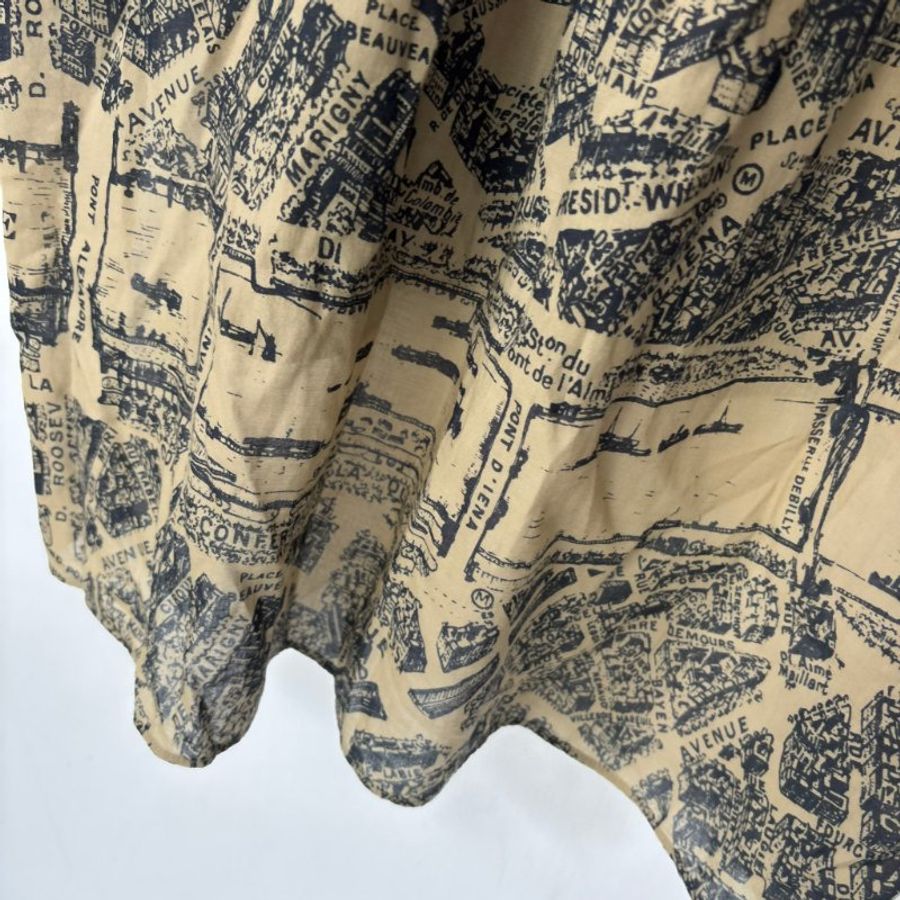 44號 ::Christian Dior:: Beige Plan de Paris Print Cotton High Low Shirt 前短後長街景地圖長板洋裝 襯衫 長版上衣-22