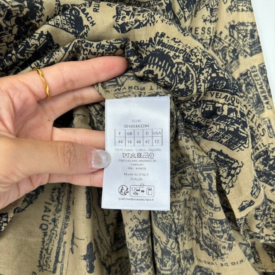 44號 ::Christian Dior:: Beige Plan de Paris Print Cotton High Low Shirt 前短後長街景地圖長板洋裝 襯衫 長版上衣-23