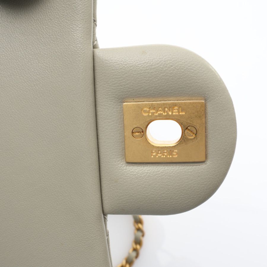 灰色 菱格紋羊皮 Pearl Crush 金球 鍊帶 肩背包 金釦【CHANEL 香奈兒】 A35200-5