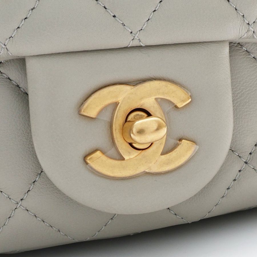 灰色 菱格紋羊皮 Pearl Crush 金球 鍊帶 肩背包 金釦【CHANEL 香奈兒】 A35200-6