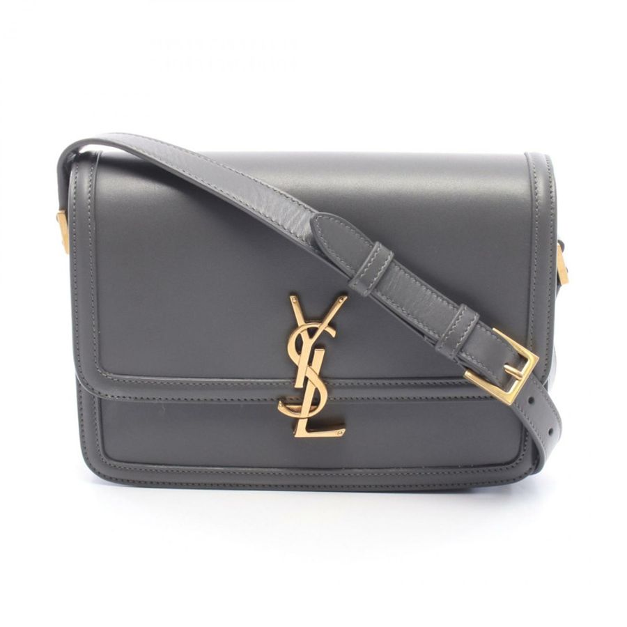 SAINT LAURENT PARIS Solferino 斜背包單肩包 634305 皮革 灰色 二手-0