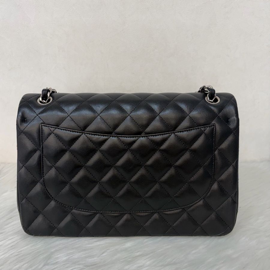 CHANEL A58600 黑羊皮 銀鍊 Jumbo 經典大型口蓋包 肩背包 斜背包-3