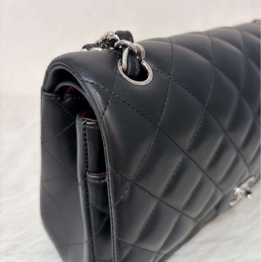CHANEL A58600 黑羊皮 銀鍊 Jumbo 經典大型口蓋包 肩背包 斜背包-15