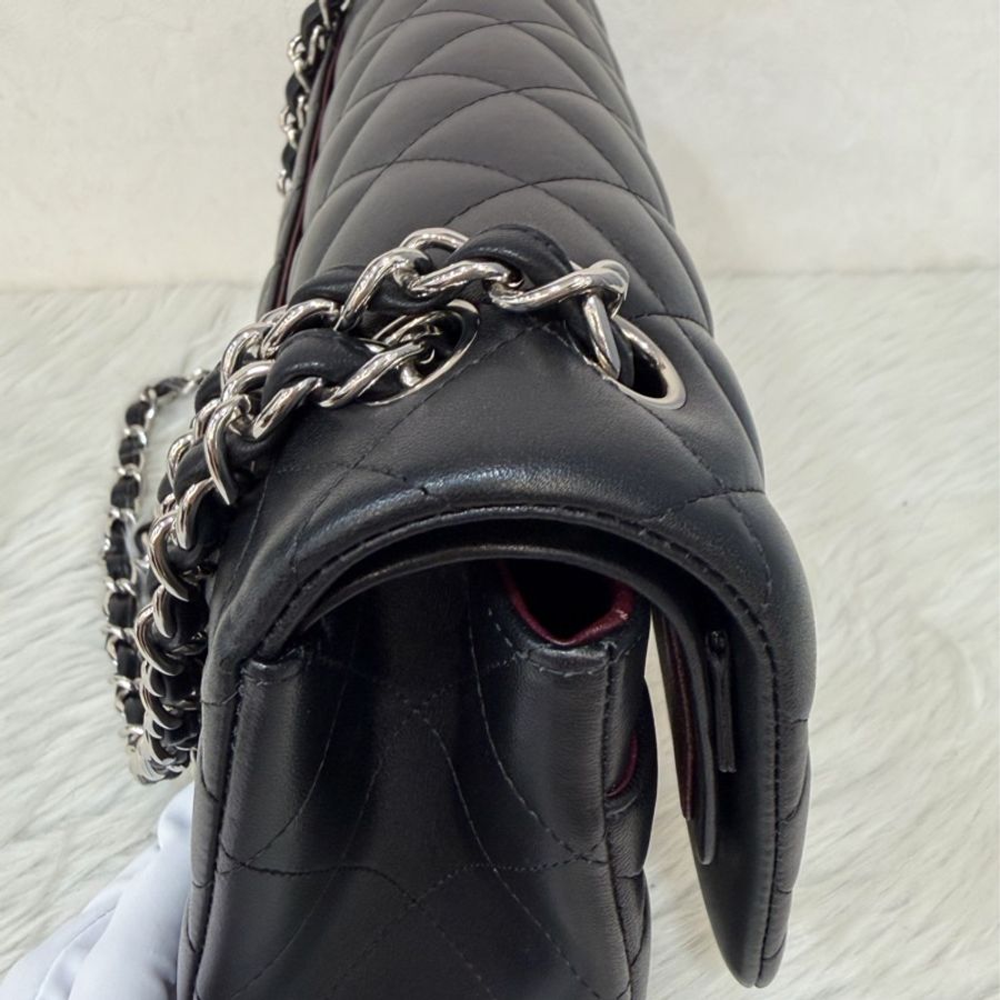 CHANEL A58600 黑羊皮 銀鍊 Jumbo 經典大型口蓋包 肩背包 斜背包-16