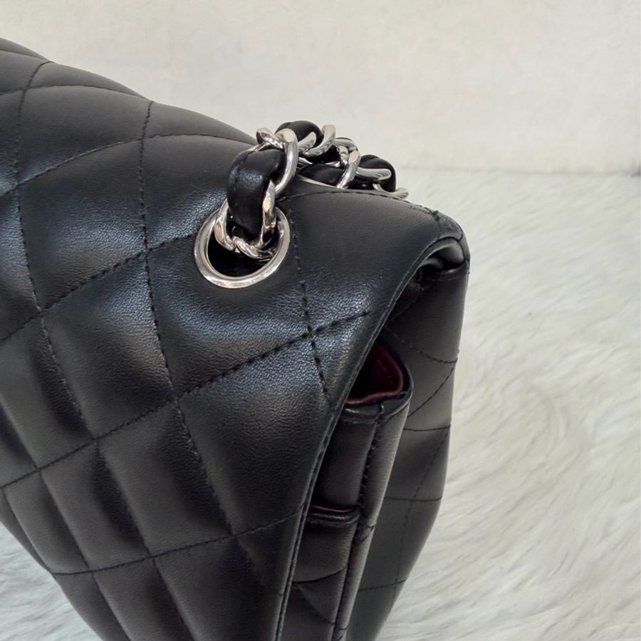 CHANEL A58600 黑羊皮 銀鍊 Jumbo 經典大型口蓋包 肩背包 斜背包-18