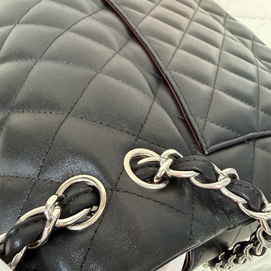CHANEL A58600 黑羊皮 銀鍊 Jumbo 經典大型口蓋包 肩背包 斜背包-27