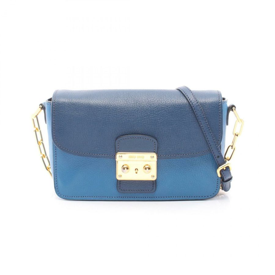 Miu Miu MADRAS BICOLORE 馬德拉斯肩背包 RT0544 皮革 藍色 海軍藍 二手 女士-0