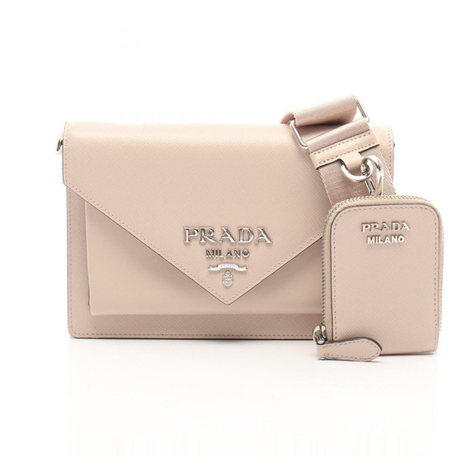 PRADA 迷你信封肩背包 1BP020 Saffiano 皮革 粉紅色 二手 女士-0