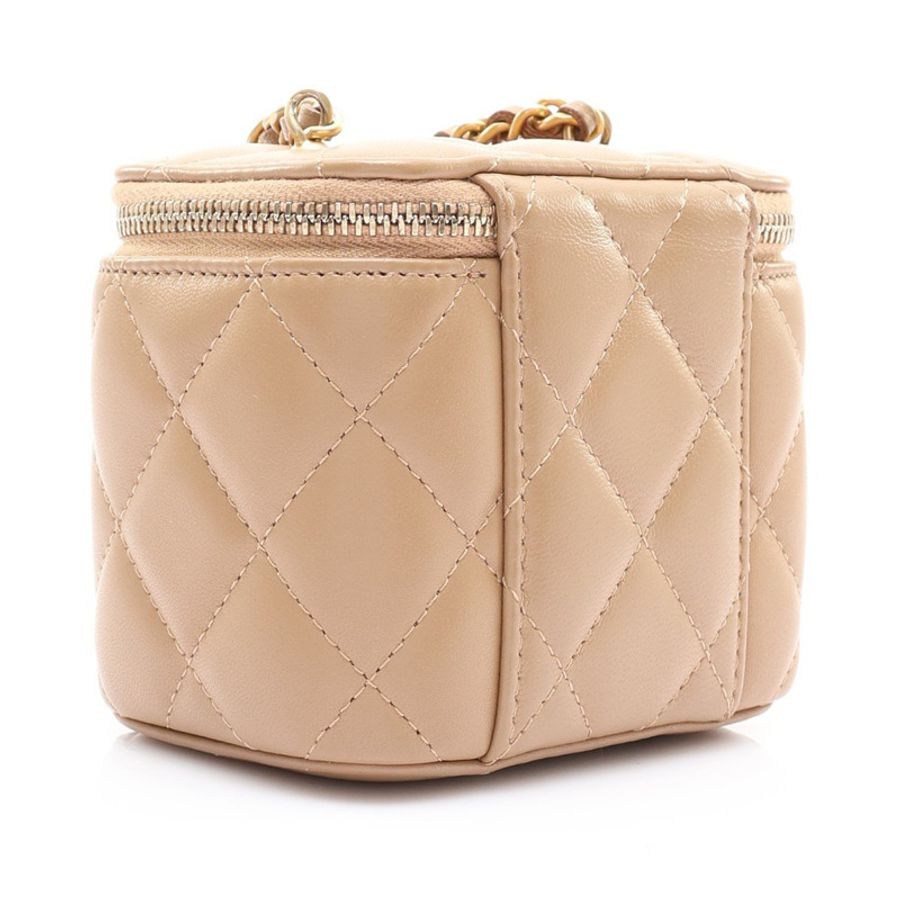 淺褐色 羊皮 Pearl Crush Vanity Case 金球 肩背包 金釦【CHANEL 香奈兒】 AP1447-1