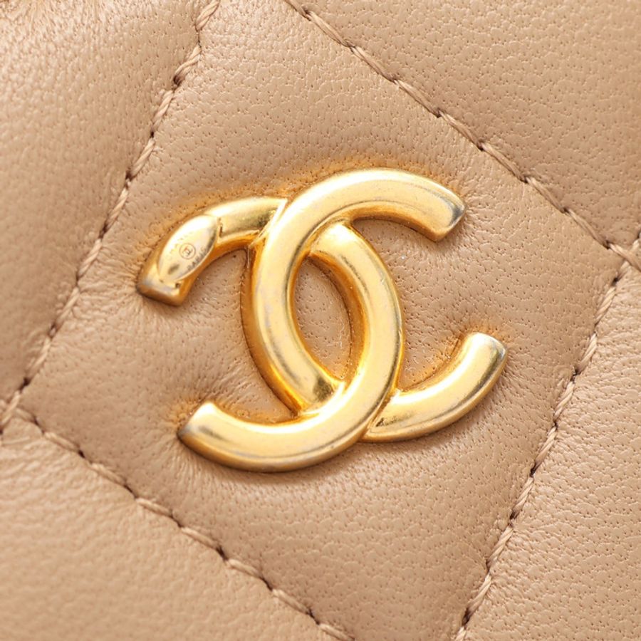 淺褐色 羊皮 Pearl Crush Vanity Case 金球 肩背包 金釦【CHANEL 香奈兒】 AP1447-5