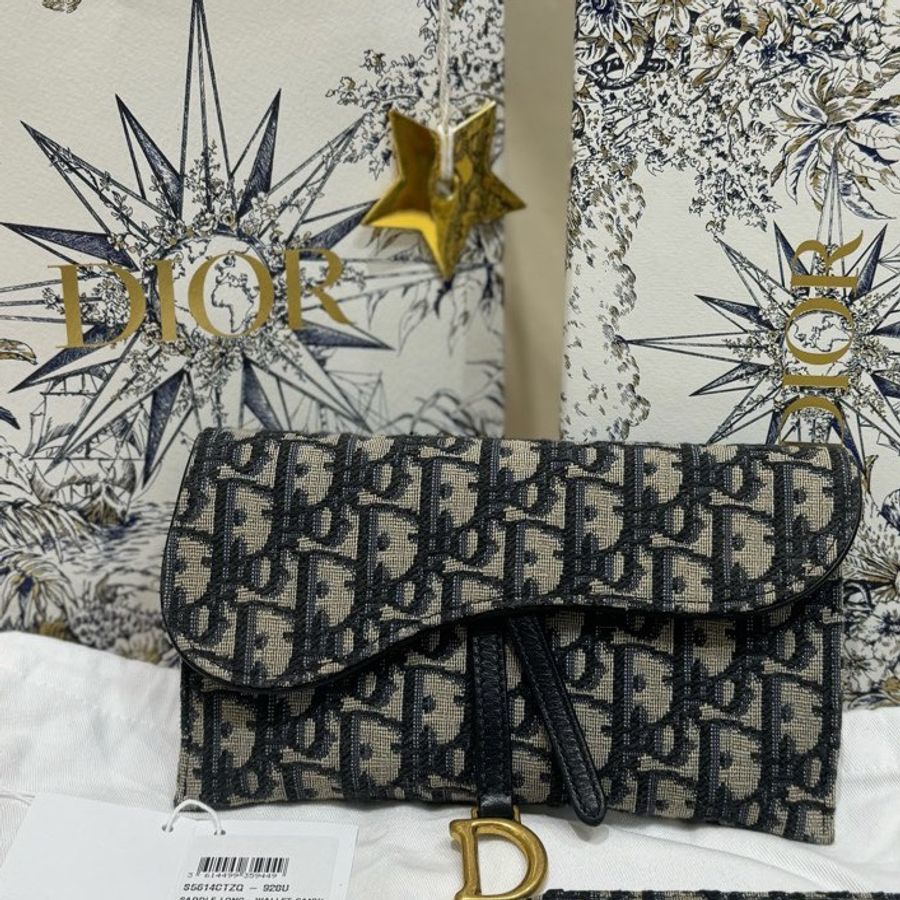 DIOR迪奧 Saddle 系列 Oblique老花滿印鏈條肩帶內帶卡包二合一-0