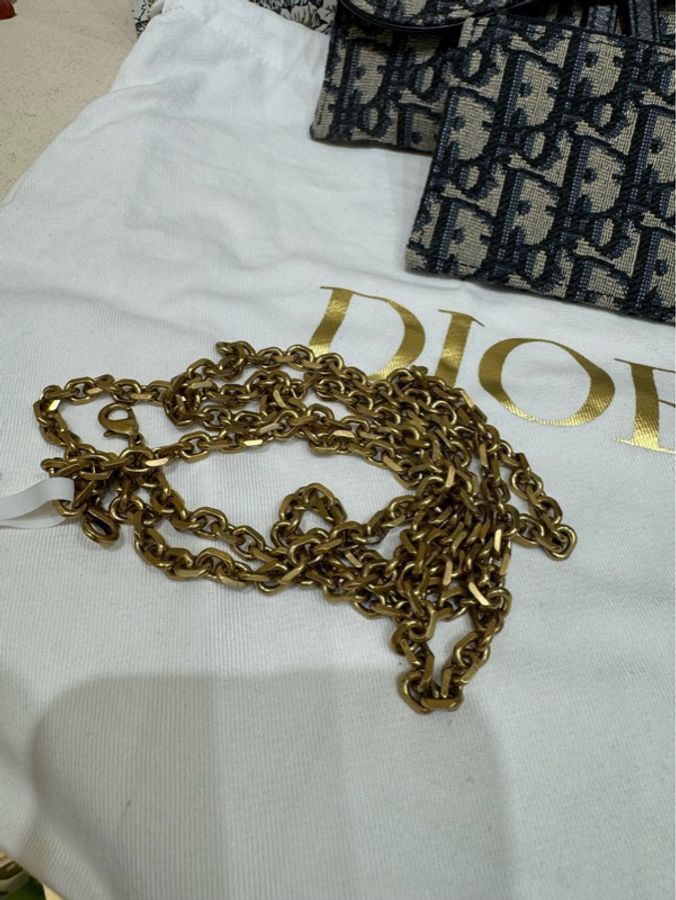 DIOR迪奧 Saddle 系列 Oblique老花滿印鏈條肩帶內帶卡包二合一-6
