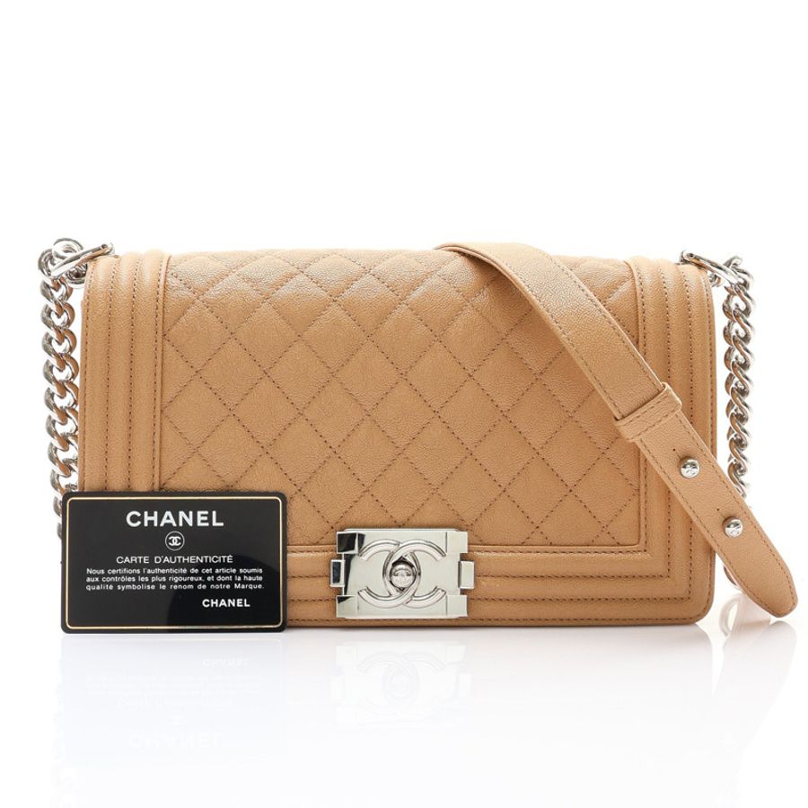 奶茶色 荔枝紋 牛皮 BOY 25 肩背包 銀釦【CHANEL 香奈兒】 A67086-7