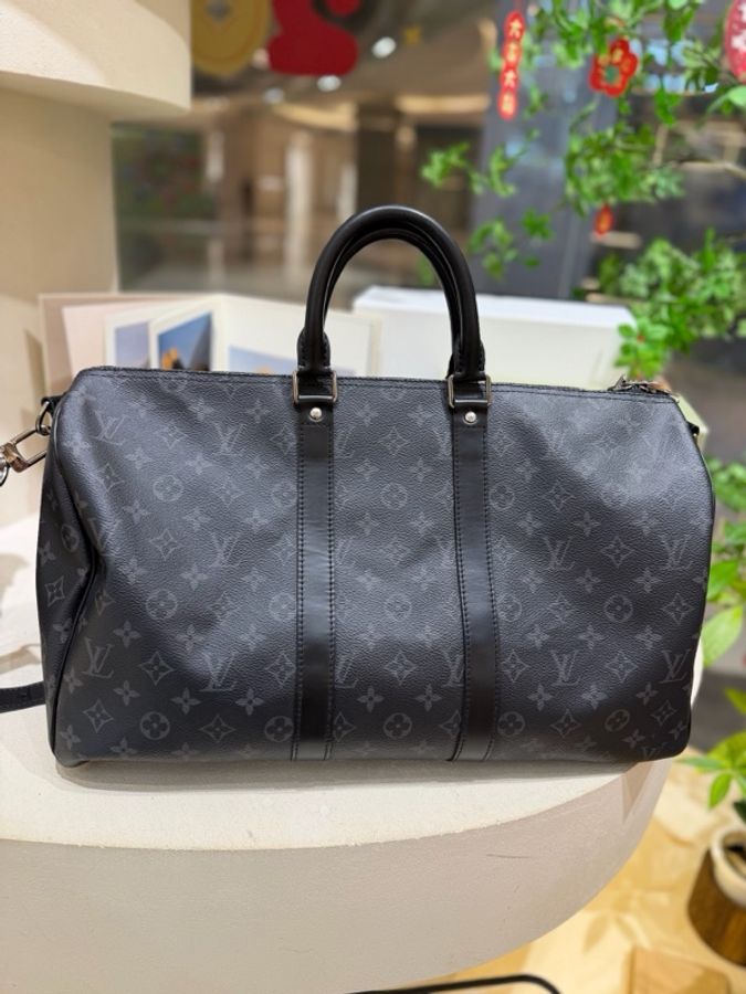 LV 路易威登 keepall 45 黑花 老花旅行包手提斜挎包 經典款 肩帶-1