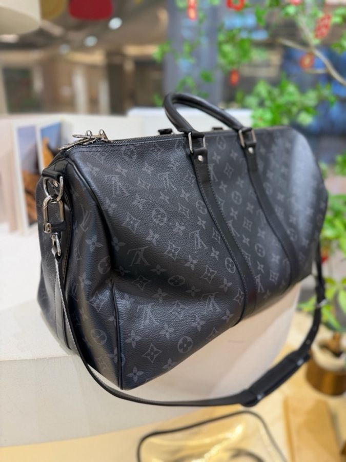 LV 路易威登 keepall 45 黑花 老花旅行包手提斜挎包 經典款 肩帶-2