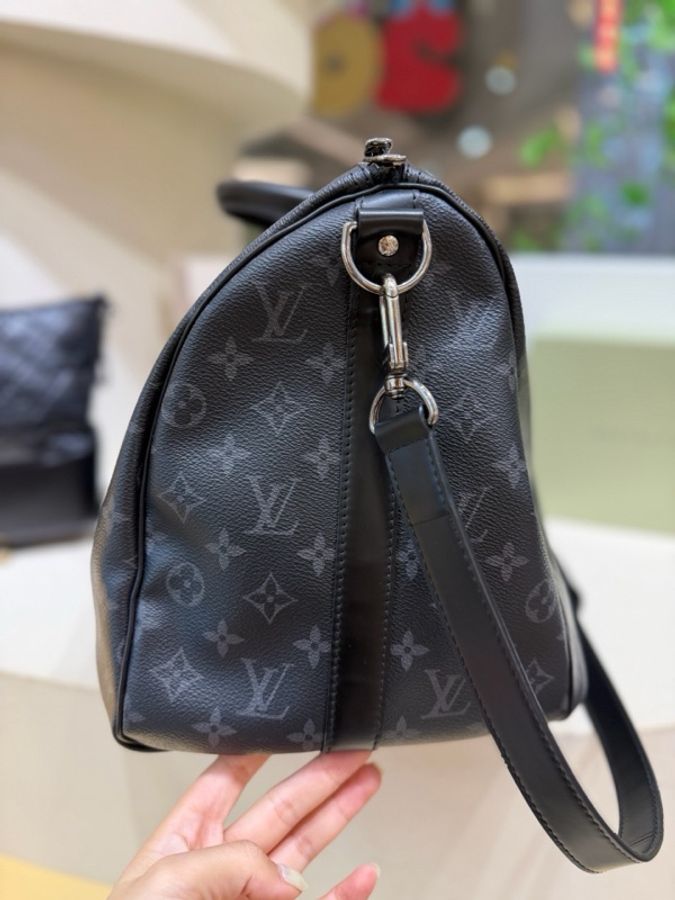 LV 路易威登 keepall 45 黑花 老花旅行包手提斜挎包 經典款 肩帶-3