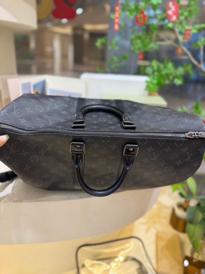 LV 路易威登 keepall 45 黑花 老花旅行包手提斜挎包 經典款 肩帶-4