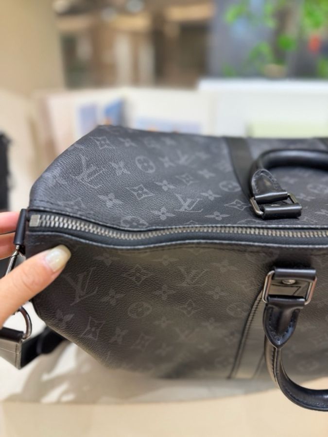 LV 路易威登 keepall 45 黑花 老花旅行包手提斜挎包 經典款 肩帶-5