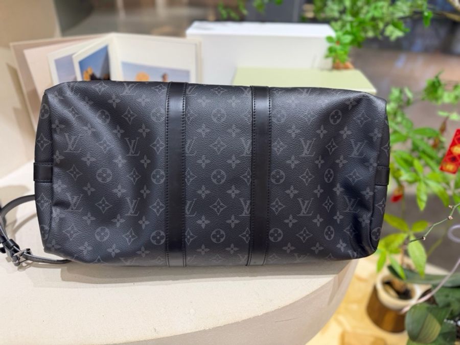 LV 路易威登 keepall 45 黑花 老花旅行包手提斜挎包 經典款 肩帶-6