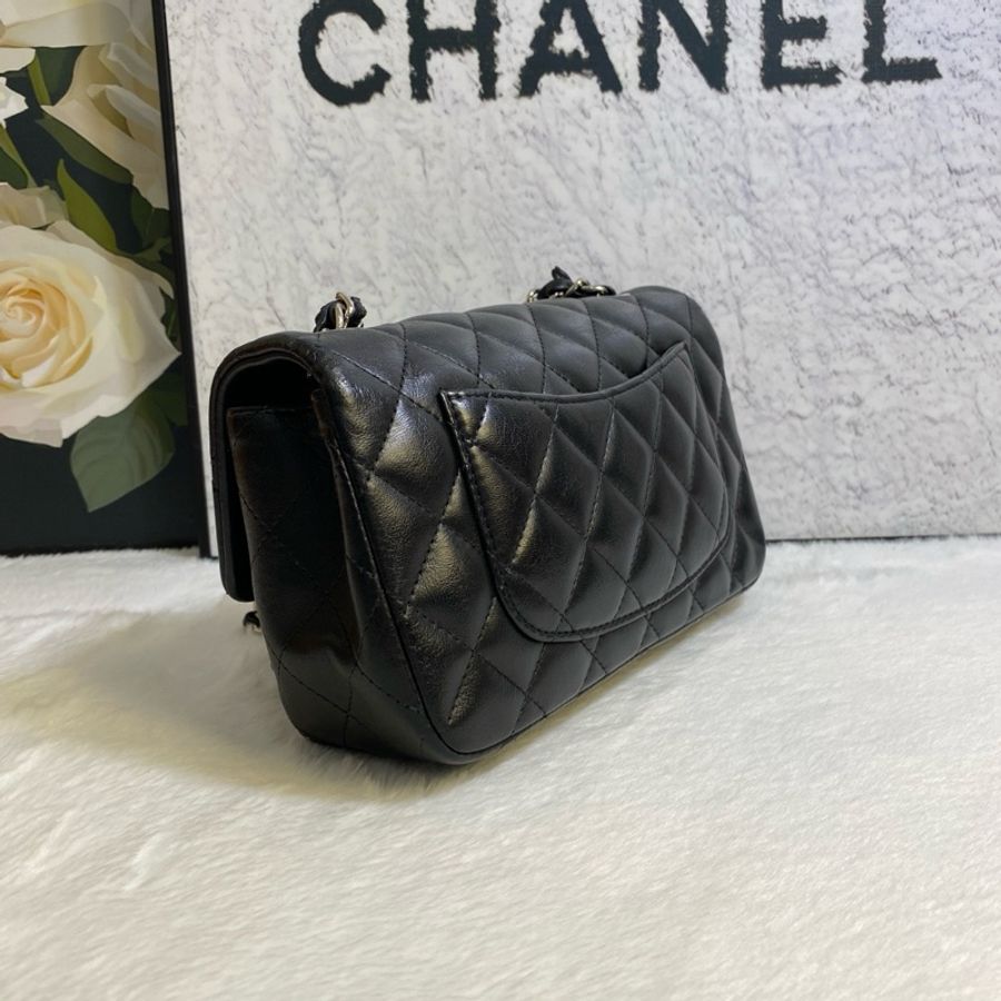 香奈兒 Chanel 黑銀大mini單肩 山茶花鏈條包單肩包斜背包-4