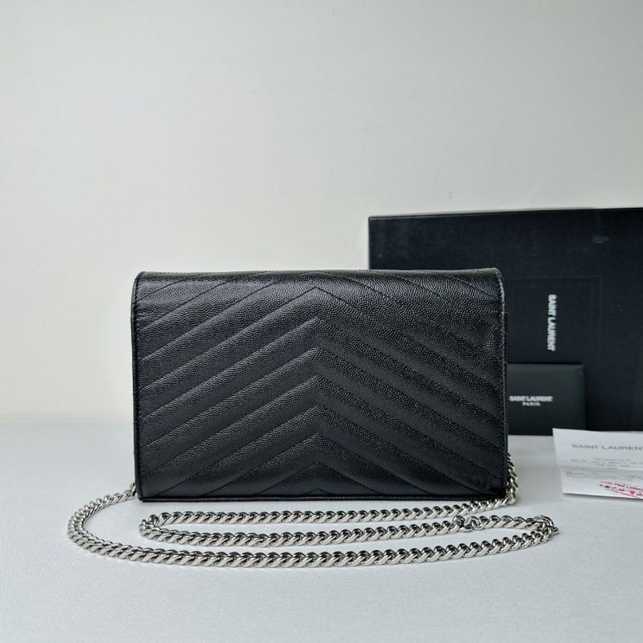 YSL 黑銀荔枝牛皮鏈帶WOC-1