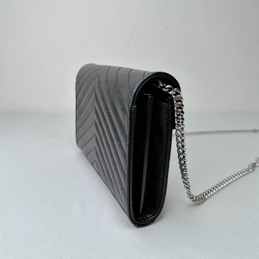 YSL 黑銀荔枝牛皮鏈帶WOC-4