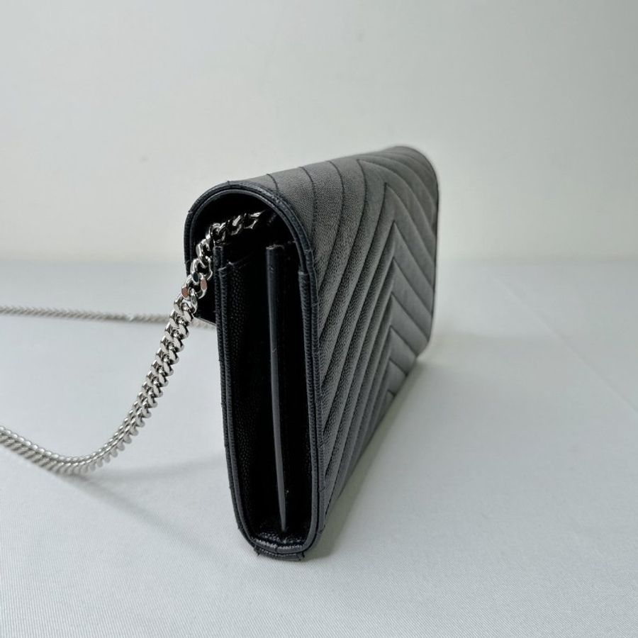 YSL 黑銀荔枝牛皮鏈帶WOC-5