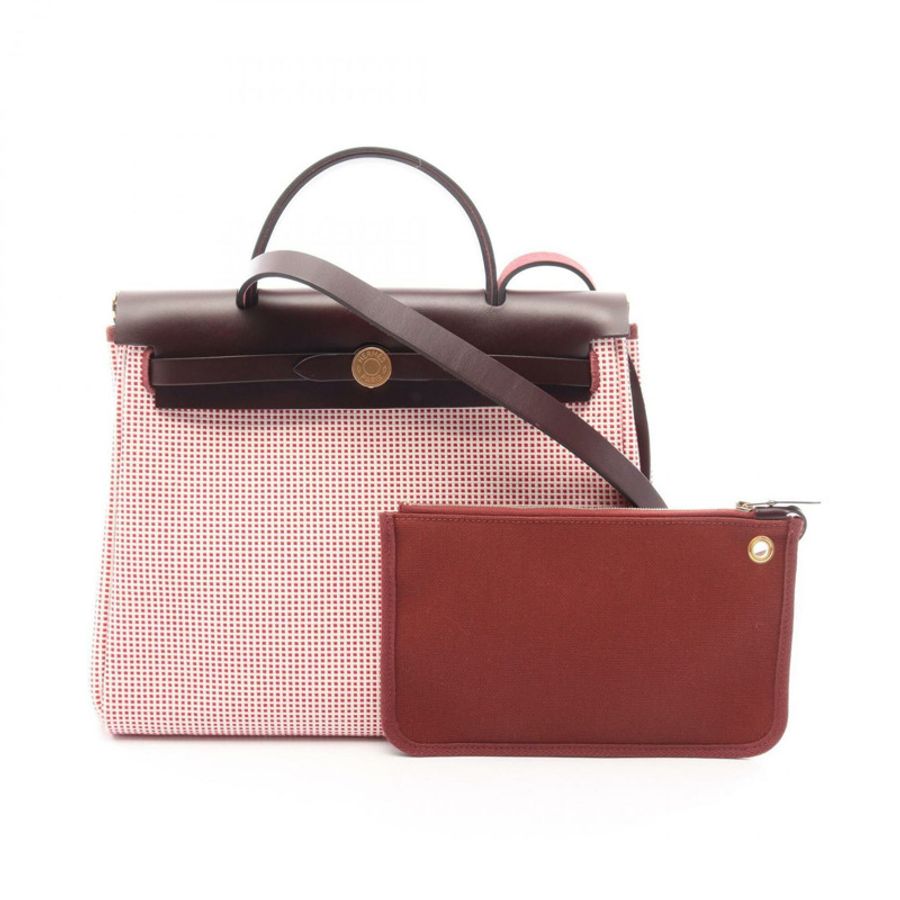 愛馬仕 Herbag Zip PM 兩用手提包,帆布和皮革拼接,Toile Cadre 帆布,Vache Hunter 獵牛皮,女士款,紅色、白色、波爾多紅、Rouge Sellier 色。-0