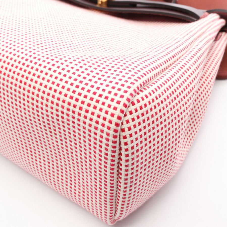 愛馬仕 Herbag Zip PM 兩用手提包,帆布和皮革拼接,Toile Cadre 帆布,Vache Hunter 獵牛皮,女士款,紅色、白色、波爾多紅、Rouge Sellier 色。-5