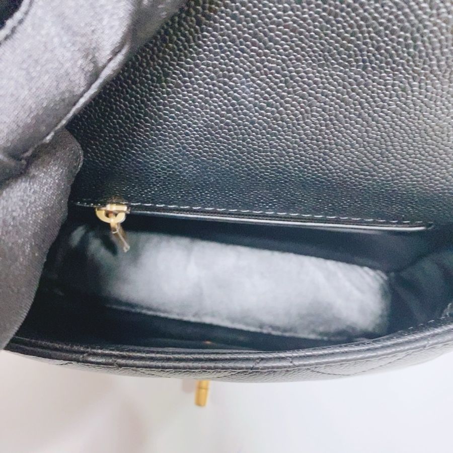 Chanel香奈兒 黑金荔枝皮愛心金扣方胖子單肩包斜挎包鏈條包,芯片款,無附件-5