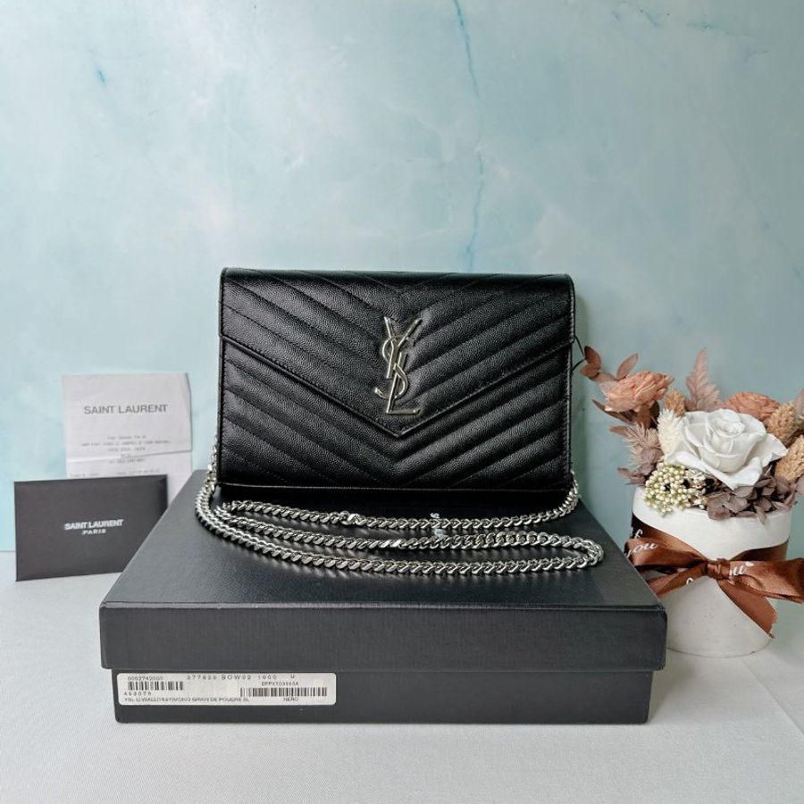 YSL 黑銀荔枝皮鏈帶WOC-0