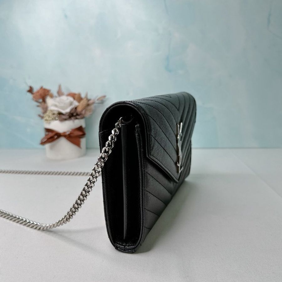YSL 黑銀荔枝皮鏈帶WOC-3