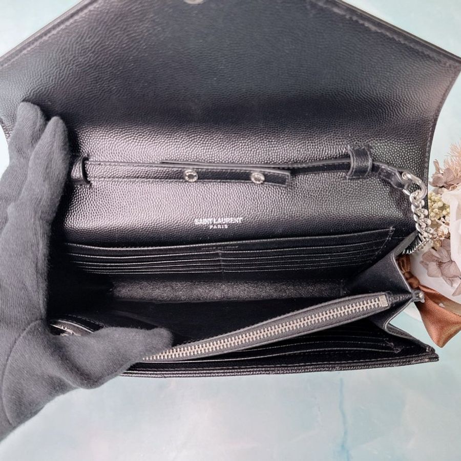 YSL 黑銀荔枝皮鏈帶WOC-5