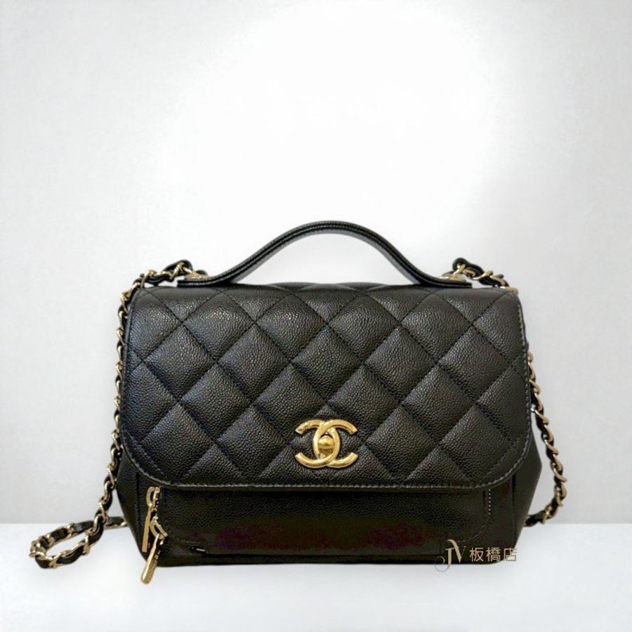 JS1474-Chanel 黑荔枝皮淡金釦中號郵差包 A93607-0