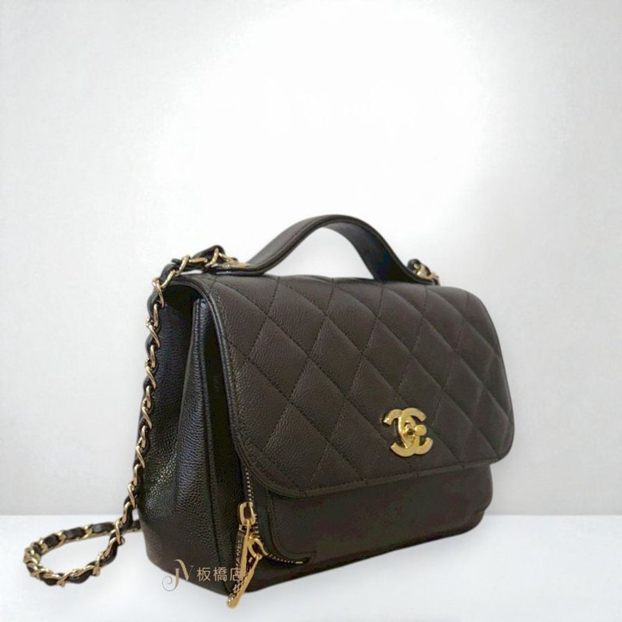 JS1474-Chanel 黑荔枝皮淡金釦中號郵差包 A93607-3