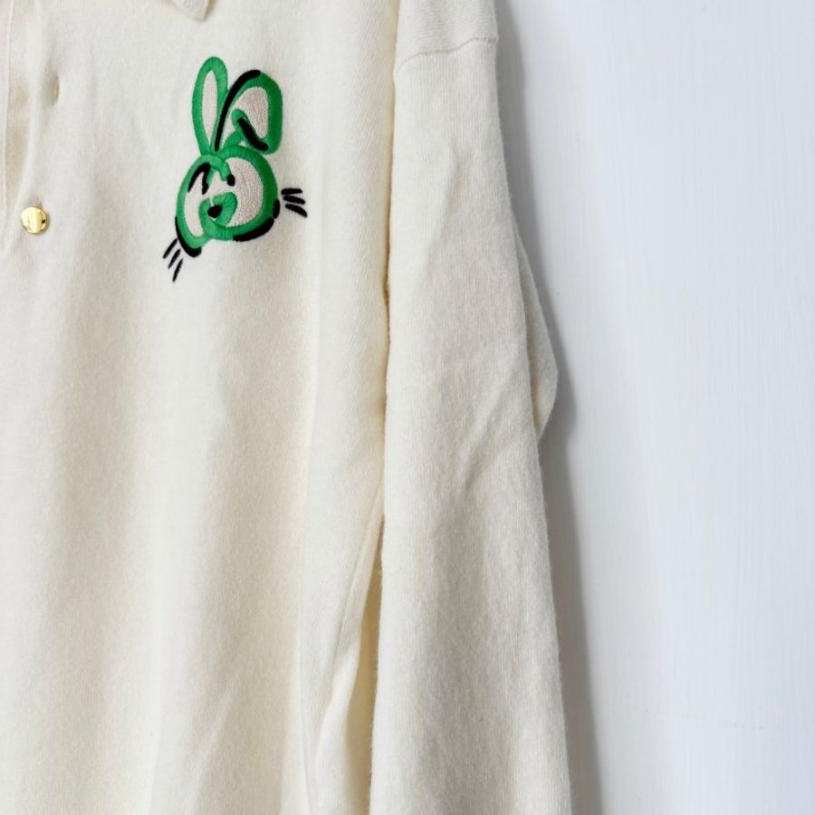 L號 ::GUCCI:: 100%羊毛 兔年限定款 刺繡圖樣 白色羊毛長袖上衣-9