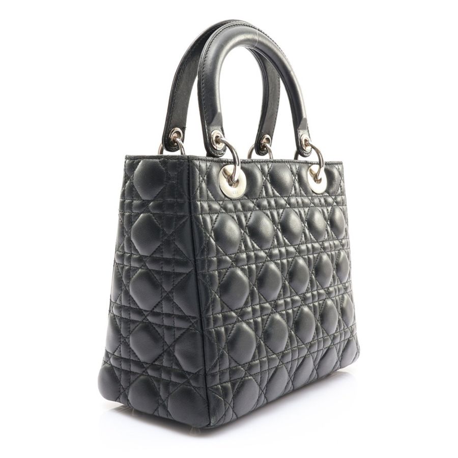 黑色 Cannage 藤格紋羊皮 Medium Lady Dior 兩用包 無背帶【Dior 迪奧】 M0565ONGE_M900-1