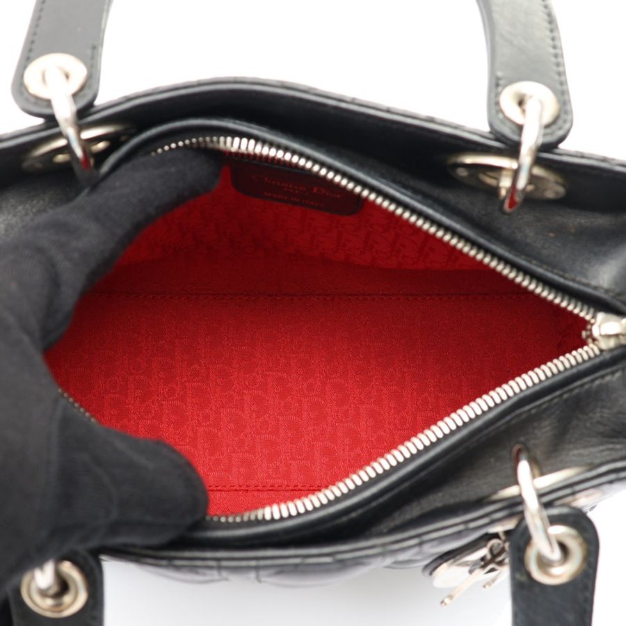 黑色 Cannage 藤格紋羊皮 Medium Lady Dior 兩用包 無背帶【Dior 迪奧】 M0565ONGE_M900-2