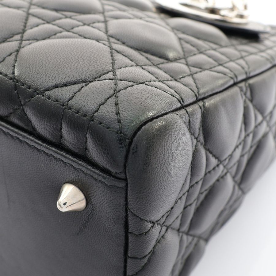 黑色 Cannage 藤格紋羊皮 Medium Lady Dior 兩用包 無背帶【Dior 迪奧】 M0565ONGE_M900-7