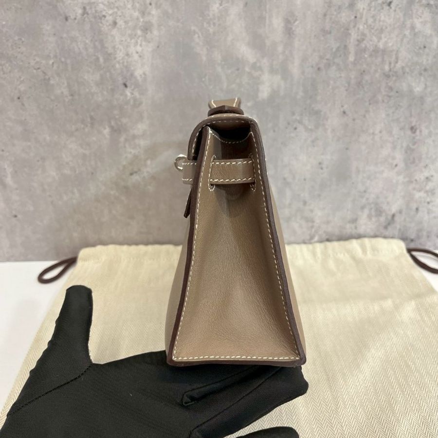 Hermes Mini Kelly大象灰 銀釦-6