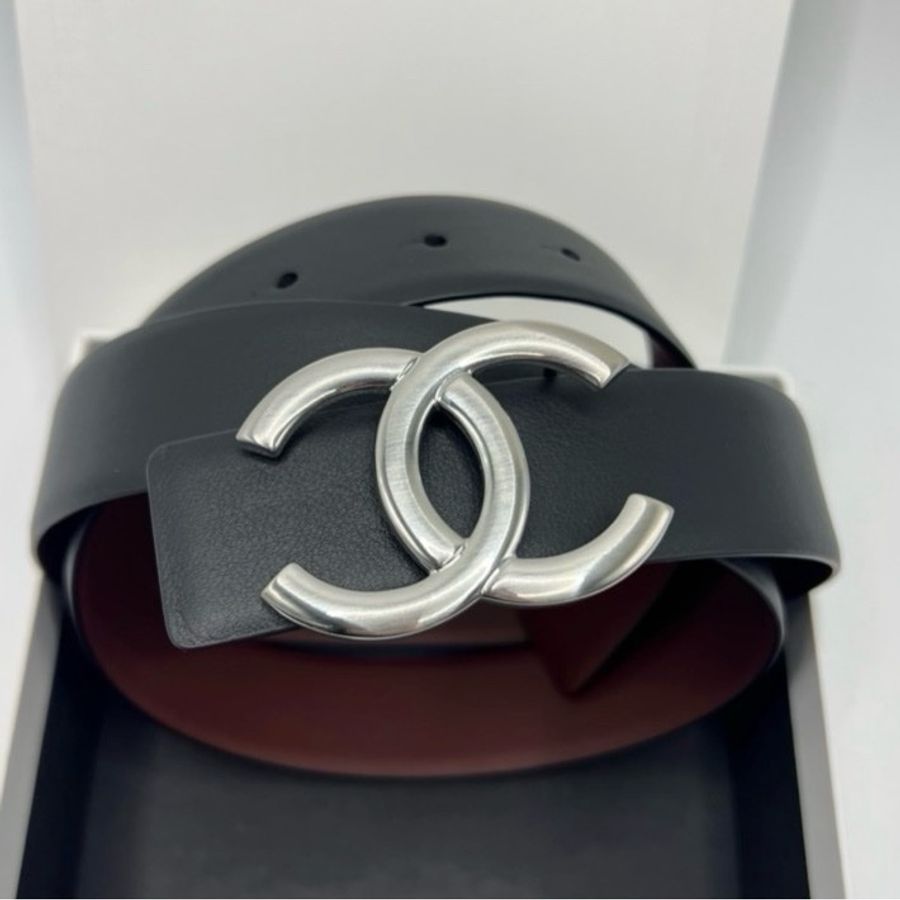 香奈儿Chanel经典款银色大logo双面腰带皮带-4