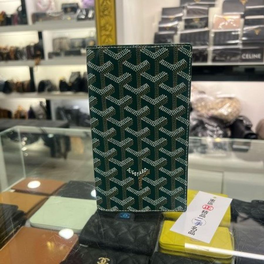 東區正精品㊣GOYARD Lambert 綠色皮革拼圖騰卡片夾對折有厚度長夾 RZ6509-0